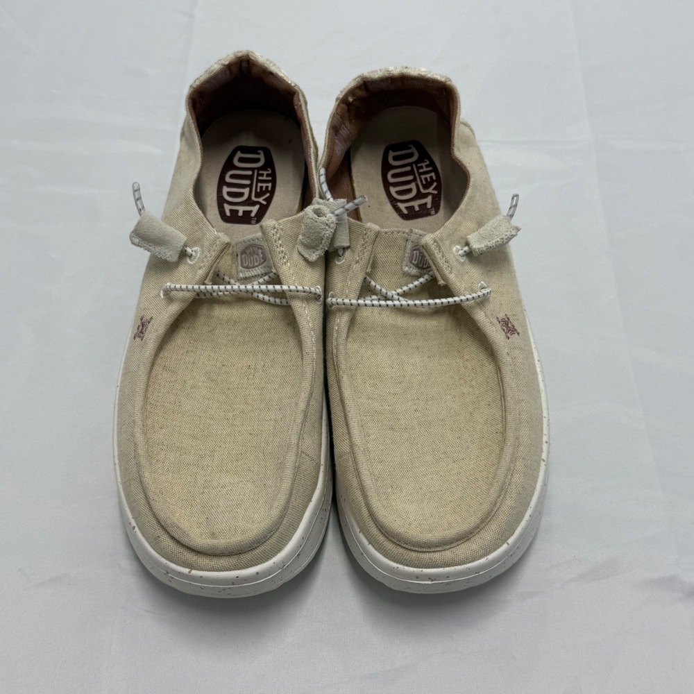 Hey Dude Wendy Peak Chambray Cream Platform Slip On Shoes Womens 9 Casual Light - Picture 2 of 8